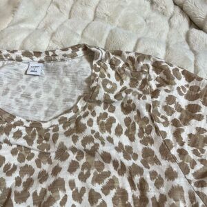 Old Navy Womens L White Tan Cinch Waist Casual Animal Print Spring Summer Dress